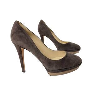 Jimmy Choo Talent Platform Heels Closed Toe Bronze Suede Grey Brown 38.5 $695